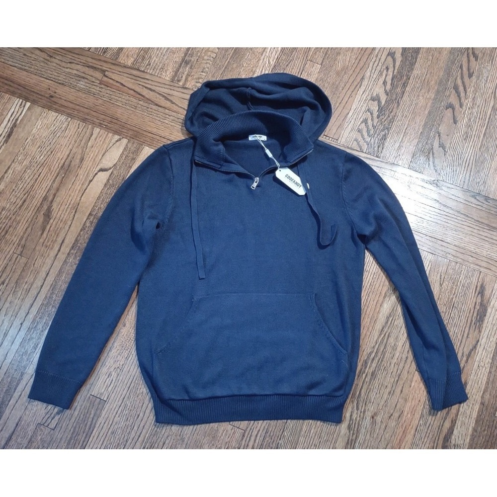 COOFANDY Men's Quarter Zip Knit Hoodie Sweater Navy Blue Size M Pullover NWT